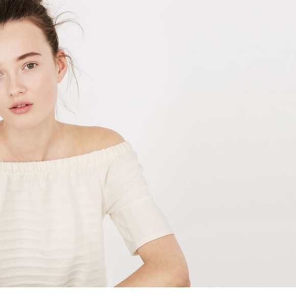 Madewell Off the shoulder texture top, cream, sz M, short sleeve, knit - Picture 3 of 13